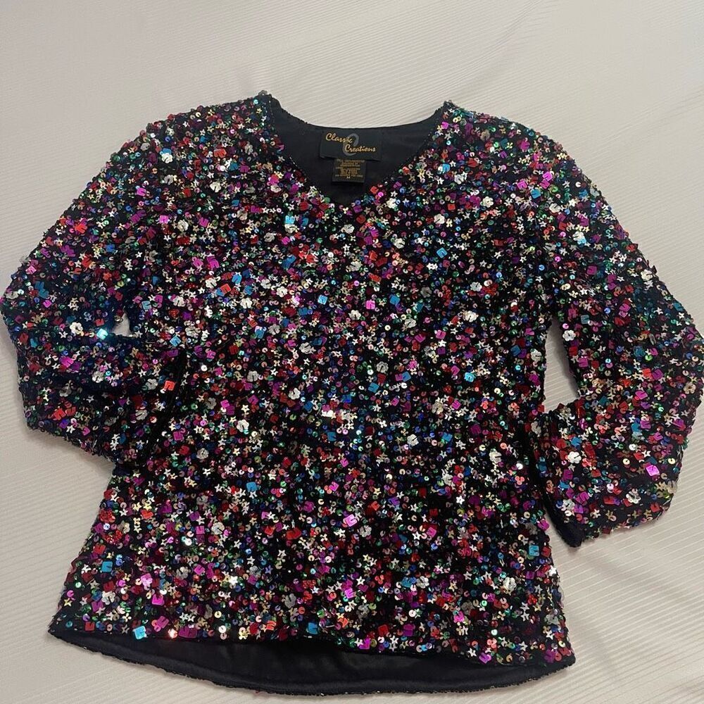 Vintage Classic Creations Sequin Top Womens Medium Holiday Party Confetti Blouse